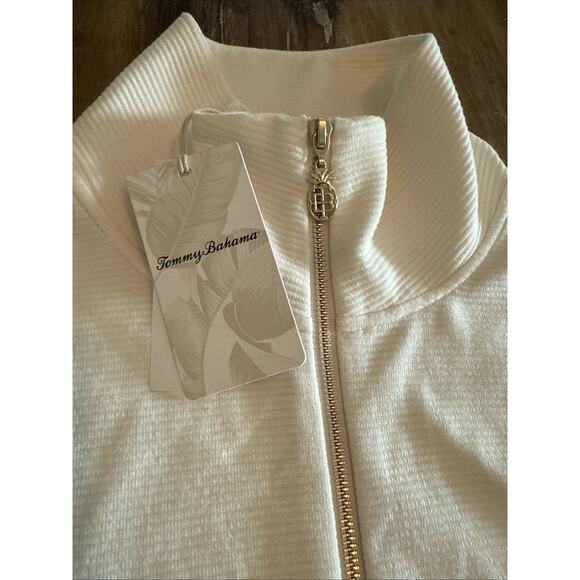 Tommy Bahama Women’s Knit Ottoman Full Zip-Up Jacket Small Cream Gold Accent - Picture 2 of 9